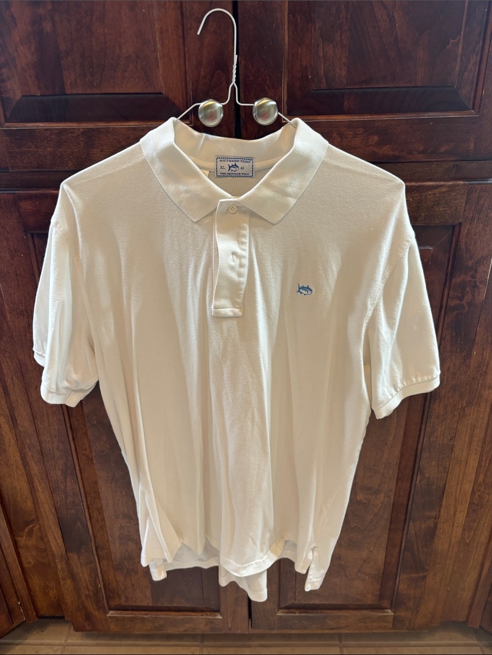 Southern Tide White Polo with Light Blue Fish Logo